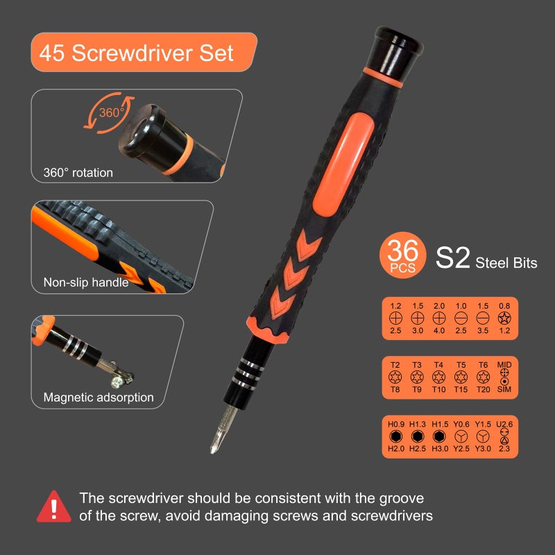 ZOMETUO 45PCS Precision Screwdriver Set With Case, Flathead Phillips Pentalobe Torx Star Small Repair Tool Kit for PC, Laptop, Tablet, Phone, PS5, XBox, Switch, Glasses, Ring Doorbell - Image 2
