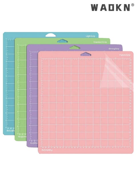 4PCS Cutting Mat, 12 * 12 Inch Replacement Cutting Mat Adhesive Non-Slip Gridded Cutting Mats Compatible with Silhouette Cameo Cricut Cutting Machine Explore Plotter Machine, for Silhouette Cut