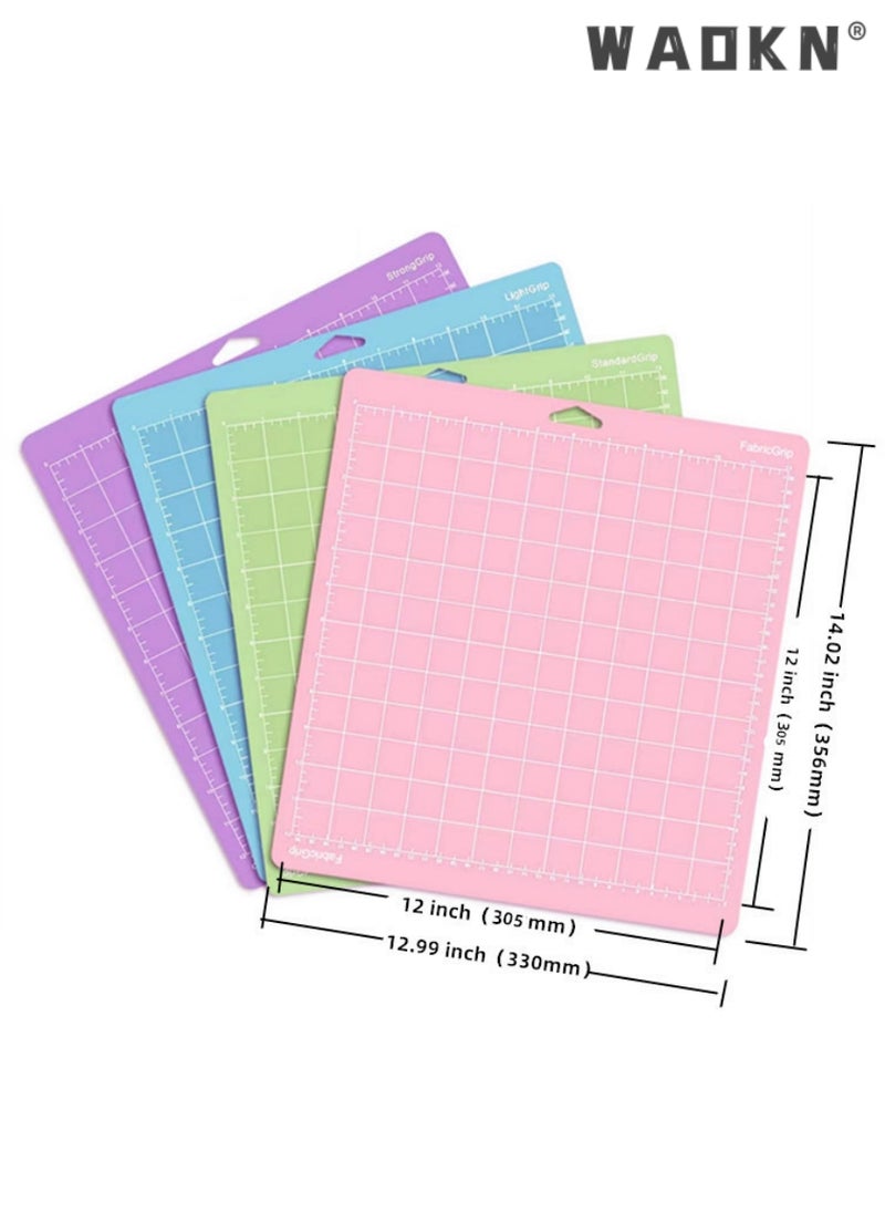 4PCS Cutting Mat, 12 * 12 Inch Replacement Cutting Mat Adhesive Non-Slip Gridded Cutting Mats Compatible with Silhouette Cameo Cricut Cutting Machine Explore Plotter Machine, for Silhouette Cut