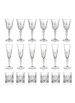RCR Italian Crystal Tumblers Goblet Flute Stem Glasses Set 18 Pieces  - Image 1