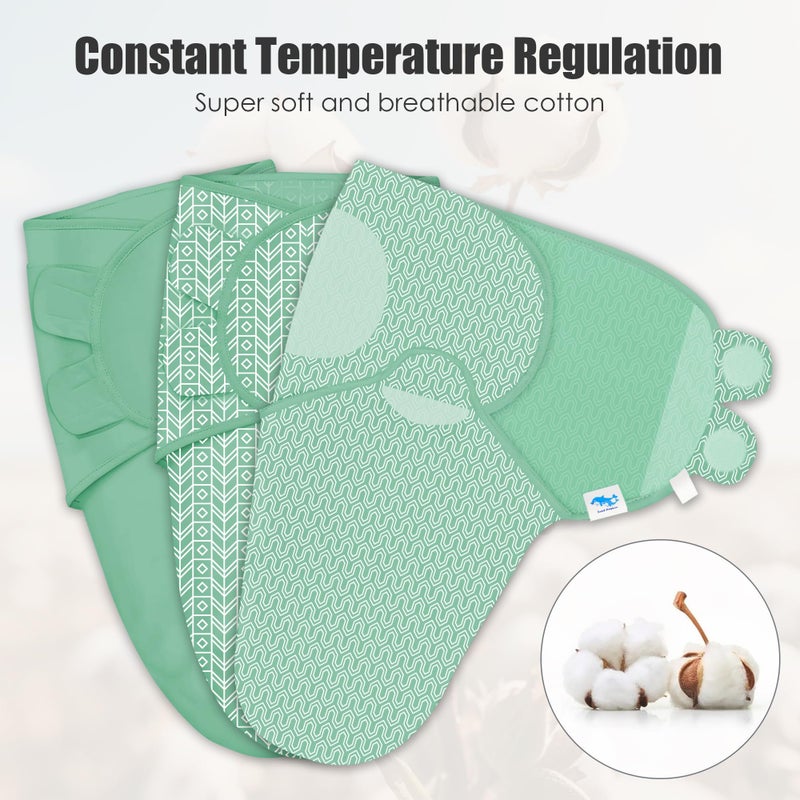 SWEET DOLPHIN 3-Pack Baby Swaddle Sleep Sacks - Newborn Swaddle Blanket with Soft Cotton - Ergonomic Wrap for Boys and Girls, 0-3 Months, Green - Image 2