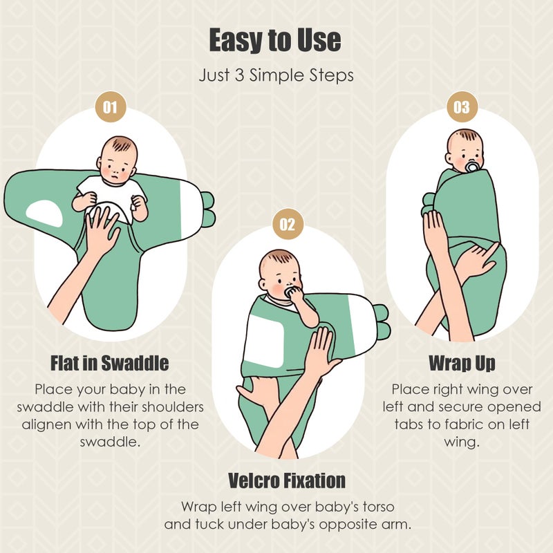 SWEET DOLPHIN 3-Pack Baby Swaddle Sleep Sacks - Newborn Swaddle Blanket with Soft Cotton - Ergonomic Wrap for Boys and Girls, 0-3 Months, Green - Image 3