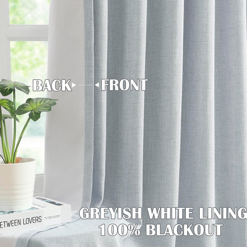 Kayne Studio Blue Fog Pinch Pleated Full Blackout Curtains, Linen Blend Room Darkening Thermal Insulated Soundproof Drapes, 95 Inch Back Tab Window Curtains for Living Room Bedroom (2 Panels, 40"x95") - Image 2