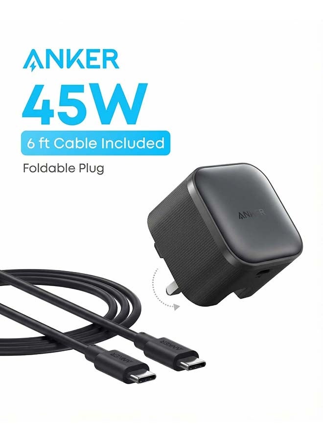 شاحن سريع 45 واط نوع C نانو، قابلة للطي وصغيرة الحجم، كتلة شاحن USB-C لهواتف سامسونج جالاكسي S25 ألترا/S24، سلسلة آيفون 17، ماك بوك، بيكسل 9، آيباد (كابل بطول 6 أقدام متضمن) - Image 1