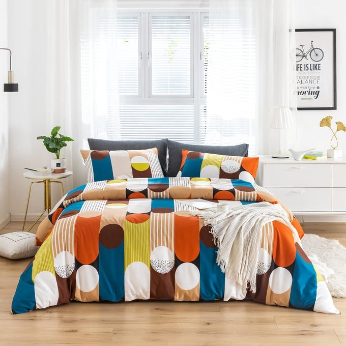 COLORFUL POLKA DOTS DUVET COVER KING 100 COTTON 3 PIECES SET 1 BLUE AND WHITE STRIPED DUVET COVER WITH ZIPPER TIES 2 PILLOWCASES BROWN CIRCLE GEOMETRIC BEDDING SET SOFT BREATHABLE