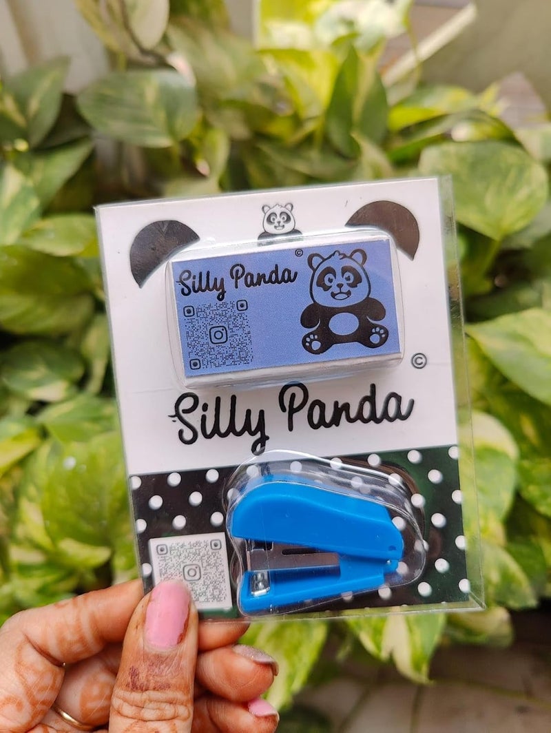 Silly Panda - Mini Stapler | Assorted Colours | Free Staple Pins | Staple | Small Stapler (Blue) - Image 2