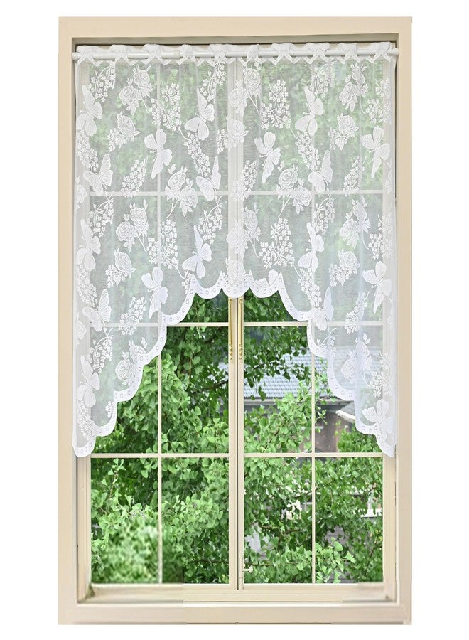 Jayla White Lace Sheer Kitchen Valance Curtains for Windows 39 Inch Length Vintage Floral Embroidered Small Bathroom Curtain Rod Pocket Farmhouse, 70 x 39 Inch, 1 Panel, White - Image 1