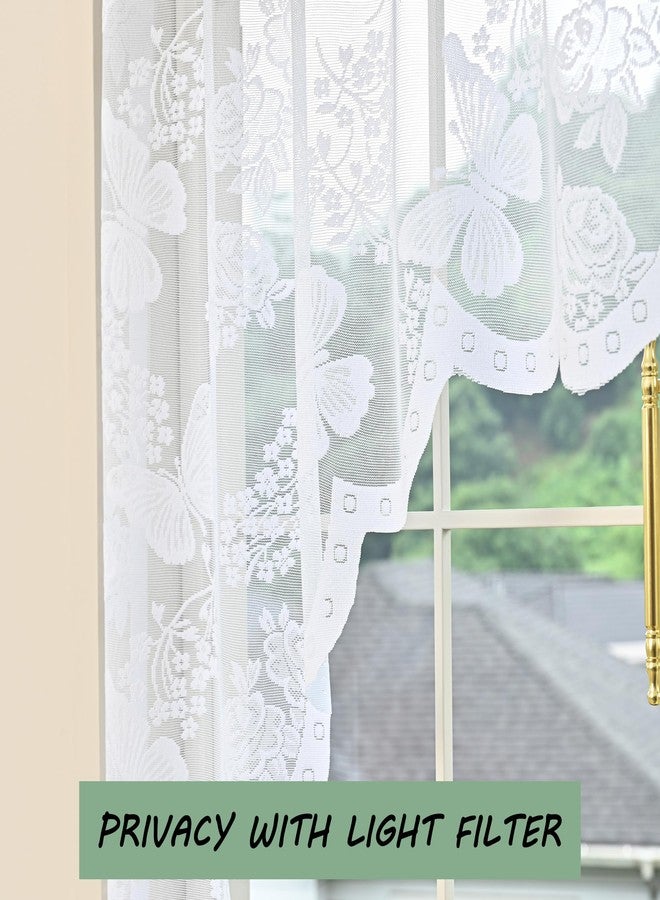 Jayla White Lace Sheer Kitchen Valance Curtains for Windows 39 Inch Length Vintage Floral Embroidered Small Bathroom Curtain Rod Pocket Farmhouse, 70 x 39 Inch, 1 Panel, White - Image 5