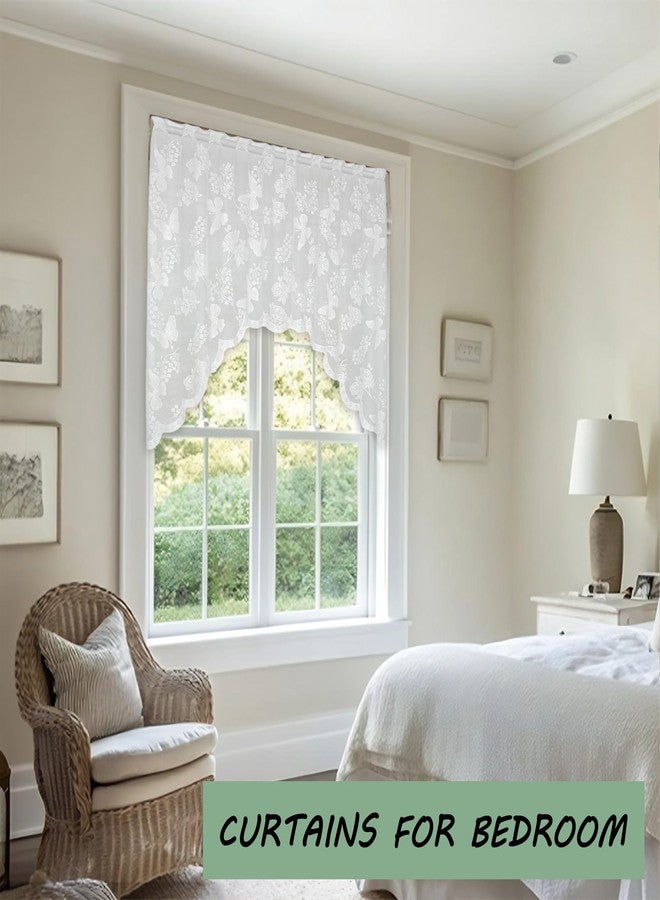 Jayla White Lace Sheer Kitchen Valance Curtains for Windows 39 Inch Length Vintage Floral Embroidered Small Bathroom Curtain Rod Pocket Farmhouse, 70 x 39 Inch, 1 Panel, White - Image 4