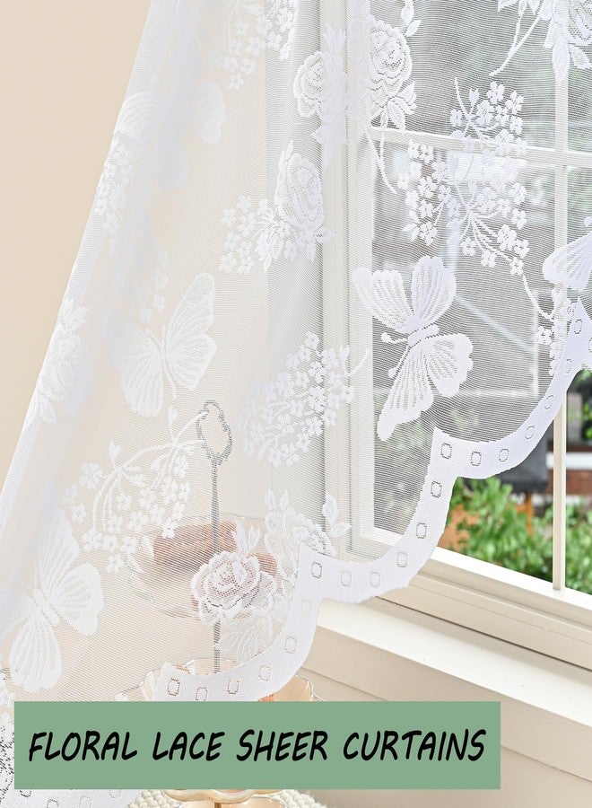 Jayla White Lace Sheer Kitchen Valance Curtains for Windows 39 Inch Length Vintage Floral Embroidered Small Bathroom Curtain Rod Pocket Farmhouse, 70 x 39 Inch, 1 Panel, White - Image 3
