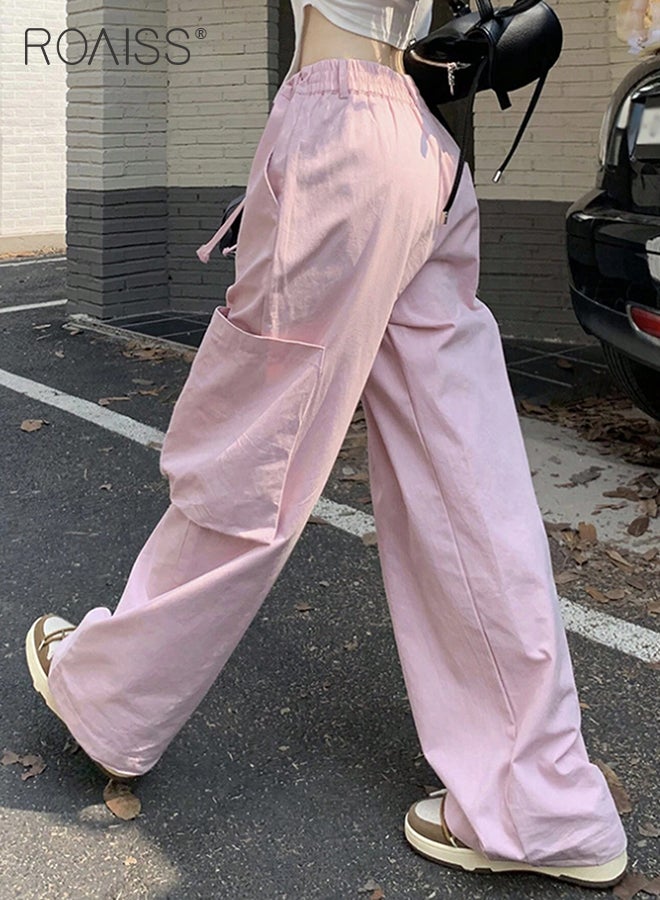 roaiss Utility Pants with Loose Fit for Women Comfy and Versatile Wide Leg Trousers with Elastic Waistband and Flowy Belt Women Casual Large Pocket Drawstring Overalls Chinos - Image 2