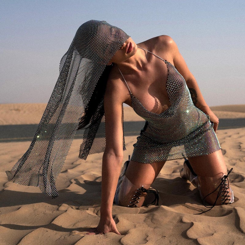 Cross-Border Bestseller: New and Style Mesh Rhinestone Fishnet Scarf/Headscarf, Versatile and Trendy - Image 3