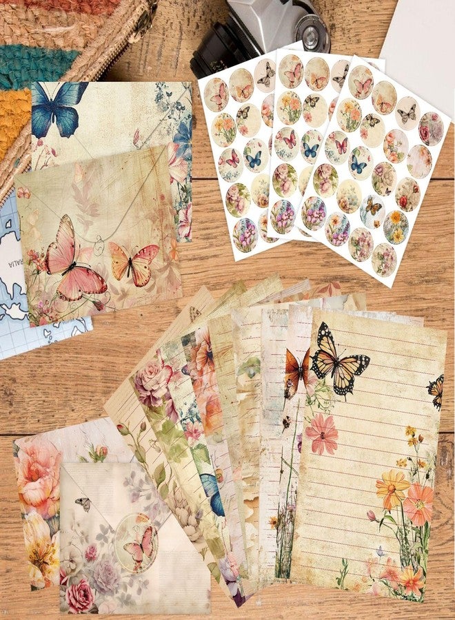 iKammo 160 Packs Stationery Paper Set (50 Single-Sided Stationery Writing Papers 50 Matching Envelopes) 60 Round Dot Stickers, 10 Design Vintage Stationary Sets,5.5 x 8.25 Inch. (Nature) - Image 5
