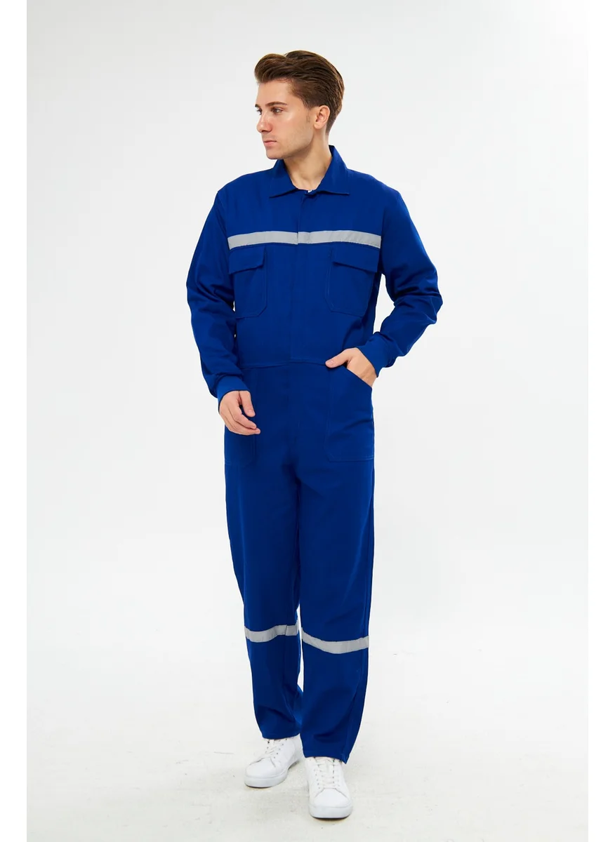 Mervem Jumpsuit All 100% Cotton Reflective Sax Blue
