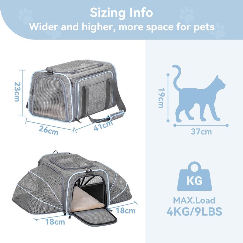 Petsfit Foldable Cat and Dog Transport Bag, Expandable Cat Transport Box with Shoulder Strap, Dog Carrier, Flight Bag, Oxford Fabric for Cats and Dogs, S/Grey/Double-Sided - Image 4