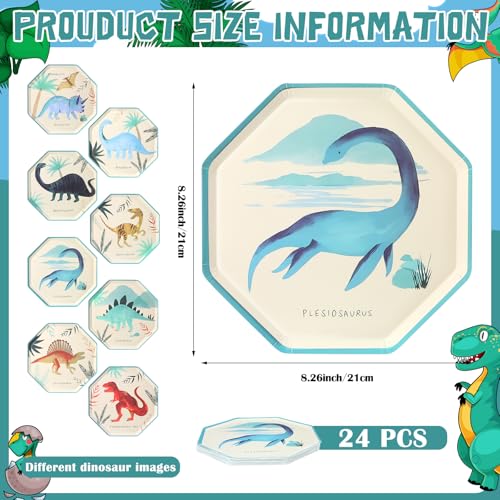 Potchen 24 Pack Dinosaur Paper Plates Dino Plates Dinosaur Birthday Decoration Disposable Dino Themed Birthday Supplies Tableware Decoration for Cake Snack Cookies Dessert 83 Inch - Image 5
