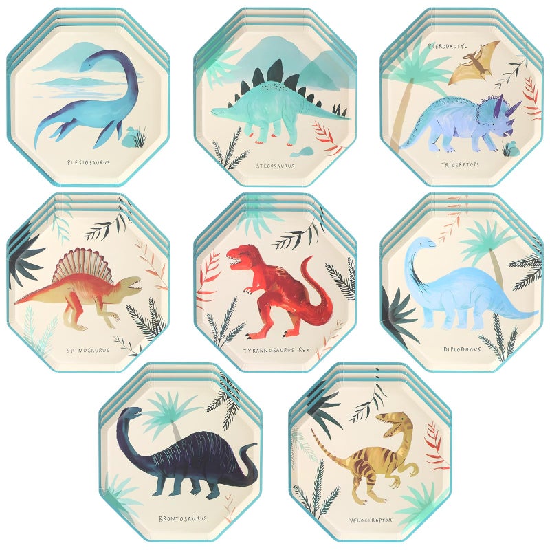 Potchen 24 Pack Dinosaur Paper Plates Dino Plates Dinosaur Birthday Decoration Disposable Dino Themed Birthday Supplies Tableware Decoration for Cake Snack Cookies Dessert 83 Inch - Image 3