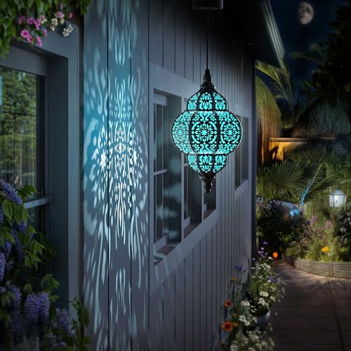 Hapjoy Hanging Solar Lights Outdoor Garden Decor Solar Lantern Waterproof Plastic Moroccan Outdoor Decorations for Patio Pathway Yard Backyard Garden Decorative (1, Black) - Image 3