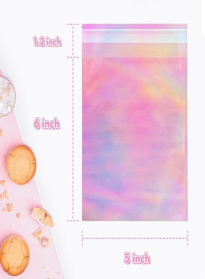 Cherodada 5x6 Inch Cookie Bags with Seals, Iridescent Self Adhesive Sealing Cellophane Brownie Wrappers Bags, Holographic Individual Treat Plastic Bags for Gift, Baking, Snack Packaging (100 Pcs) - Image 2