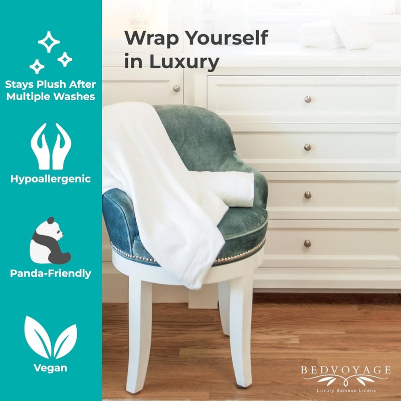 BedVoyage منشفة استحمام فاخرة من BedVoyage 600 GSM ناعمة للغاية مصنوعة من الفيسكوز المستخرج من الخيزران فائقة الامتصاص بحجم كبير 30x54 للحمام باللون الأبيض - Image 2