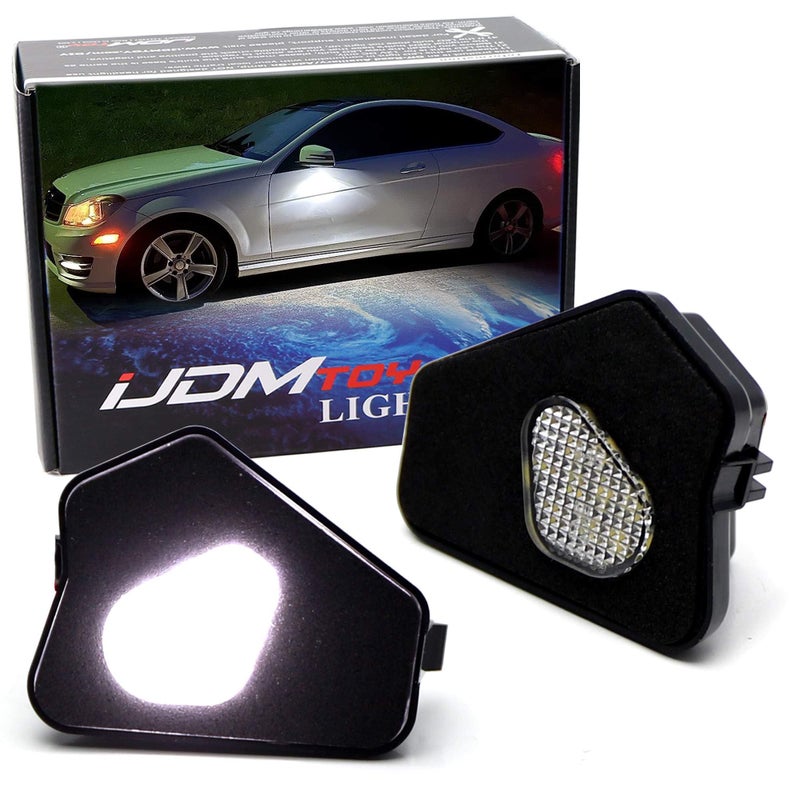 iJDMTOY White 18SMD Full LED Under Mirror Puddle Lights Compatible With Mercedes W204 CClass W212 EClass W221 SClass C117 CLAClass C218 CLSClass etc fit models wo under mirror camera
