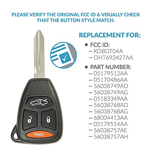 Keyless2Go Replacement for Keyless Remote Head Key Fob 4 Button KOBDT04A and OHT692427AA (2 Pack) - Image 4