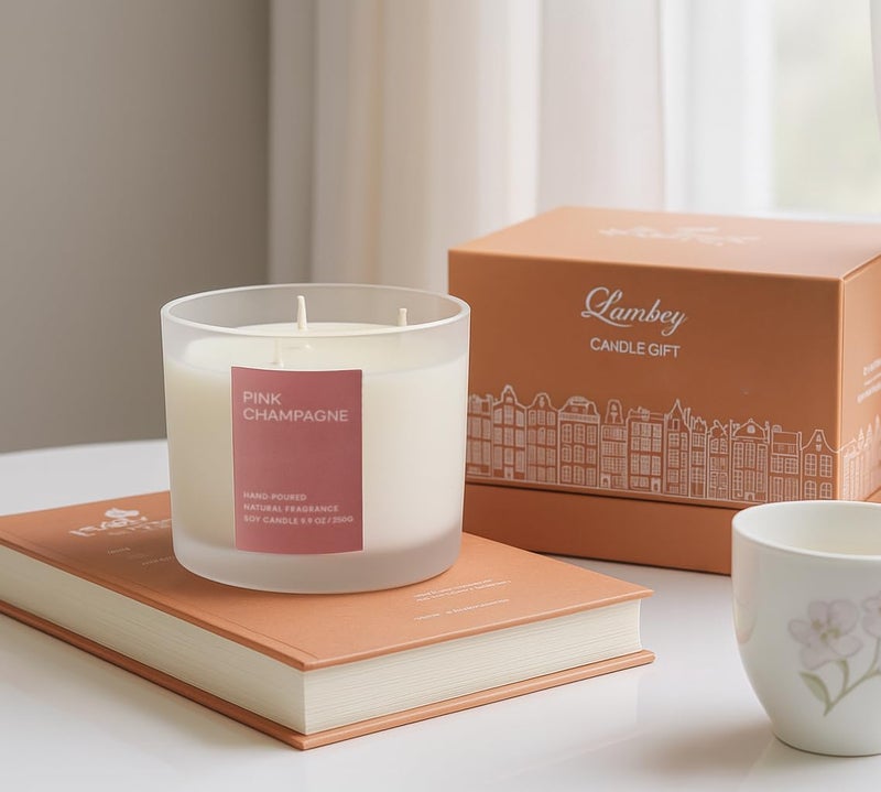 Aura Decor Hand-Poured Soy Wax Candle Gift Set | Frosted Glass | Aromatherapy | Ideal for Corporate Gifting & Home Décor (Set of 1 (3 Wick)) - Image 1