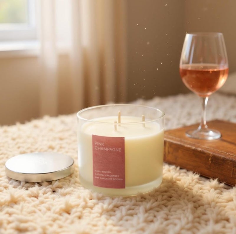 Aura Decor Hand-Poured Soy Wax Candle Gift Set | Frosted Glass | Aromatherapy | Ideal for Corporate Gifting & Home Décor (Set of 1 (3 Wick)) - Image 2