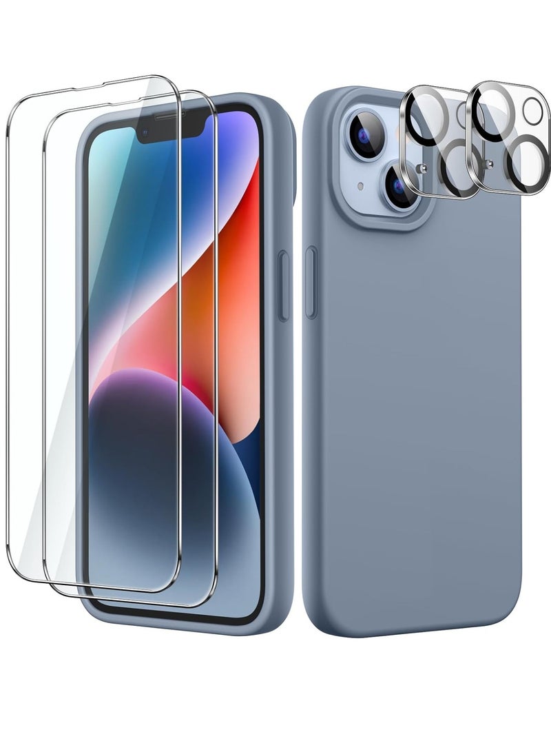 5-in-1 Sierra Blue Silicone Case for iPhone 14 (6.1-Inch) – Includes 2 Screen & 2 Camera Lens Protectors - Image 1