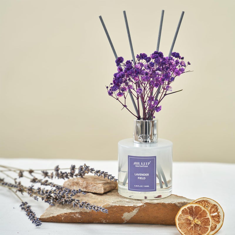 Airkeep Reed Diffuser Set 3.38 Fl Oz (100 Ml) - Lavender Field Oil Diffusers With 8 Reed Sticks  Home Fragrance Reed Diffuser For Bathroom Shelf Decor - Image 5