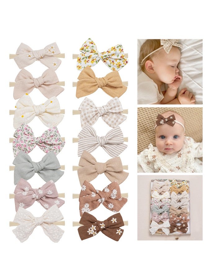 Fancy Clouds Baby Girl Bows and Headbands,14 pcs Stretchy Soft Nylon Hairbands Hair Bows for Newborns, Infants, Toddlers - Handmade Baby Hair Accessories for Girls Gifts - Image 1