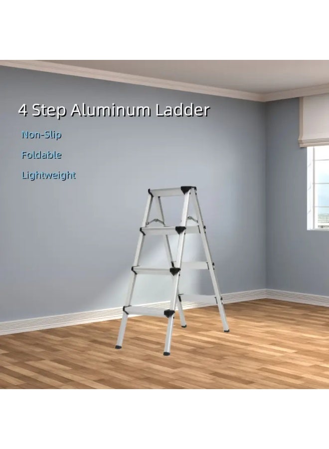 TORONTO 4-Step Aluminum Folding Step Ladder – Heavy Duty 220 kg Load Capacity – Anti-Slip Pedals, Safety Lock – Portable and Lightweight Ladder for Kitchen, Office, Home, Garage – Indoor & Outdoor Use  - Image 2