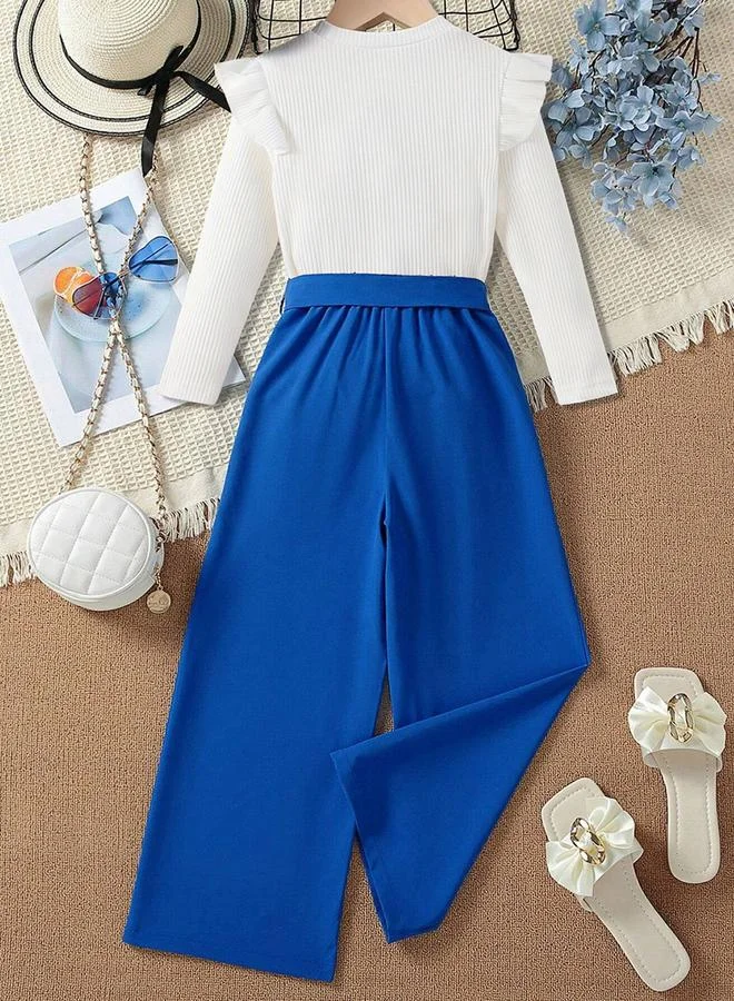 تايك تو طقم من توب بطبعة جرافيك مزين بكشكش مع بنطال واسع الساق