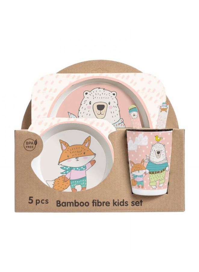 Kids Bamboo Fiber Plate Set – Fox Design | 5-Piece Kids Meal Set with Section Plate, Bowl, Cup, Fork & Spoon | Eco-Friendly, Non-Toxic, Lightweight Dinner Set for Toddlers & Children - Image 1