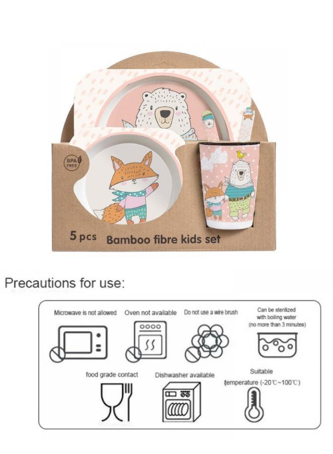 Kids Bamboo Fiber Plate Set – Fox Design | 5-Piece Kids Meal Set with Section Plate, Bowl, Cup, Fork & Spoon | Eco-Friendly, Non-Toxic, Lightweight Dinner Set for Toddlers & Children - Image 2