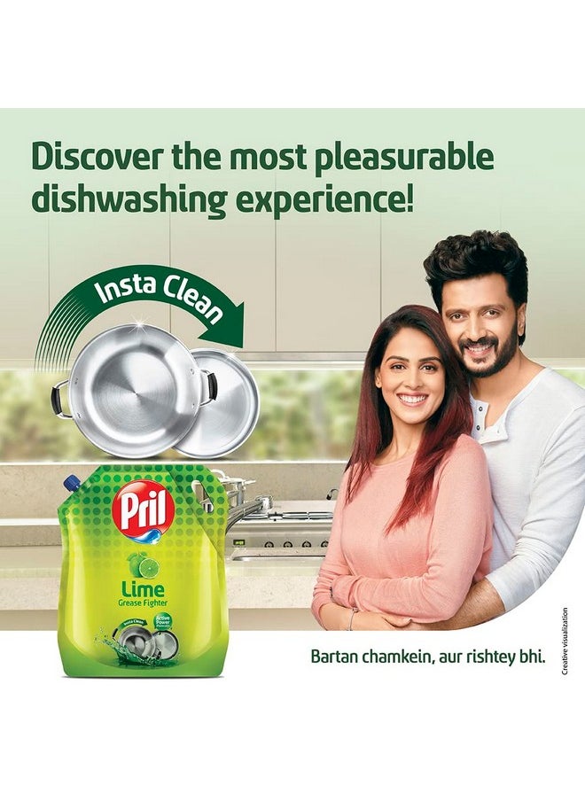 Pril - Lime Liquid Dishwash Gel - 2 Litre Pouch | Dish Cleaning Liquid Gel With German Technology - Active Power Molecules Leaves No Residue, Grease Cleaner For All Types Of Utensils - Image 1
