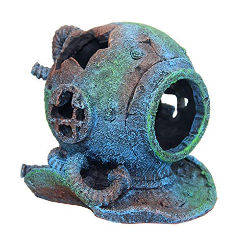 SLOCME Aquarium Sunken Submarine Helmet Decorations Realistic Vintage Noahs Ark Shipwreck Fish Tank Decorations Durable Resin Fish Tank Ship Accessories - Image 1