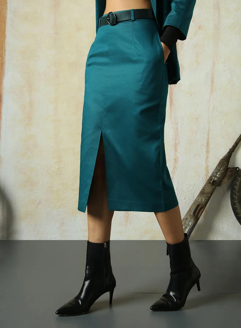 هاي ستار تنورة ضيقة ميدي بلون أزرق داكن من القطن للنساء