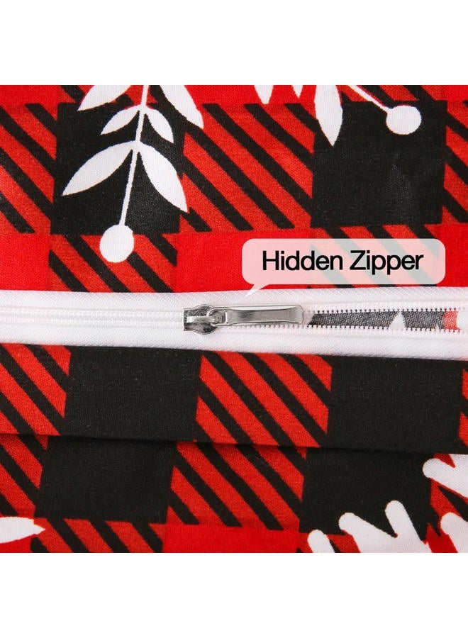 JSD Red Buffalo Plaid Snowflakes Duvet Cover Set Queen Size, 3 Piece Christmas Winter Printed Microfiber Comforter Covers - Image 5