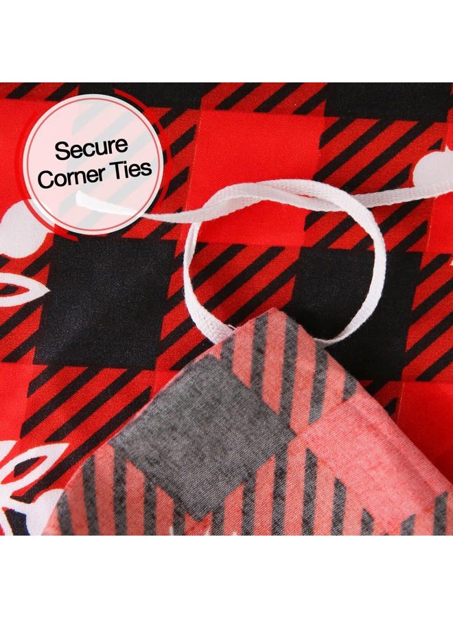 JSD Red Buffalo Plaid Snowflakes Duvet Cover Set Queen Size, 3 Piece Christmas Winter Printed Microfiber Comforter Covers - Image 4