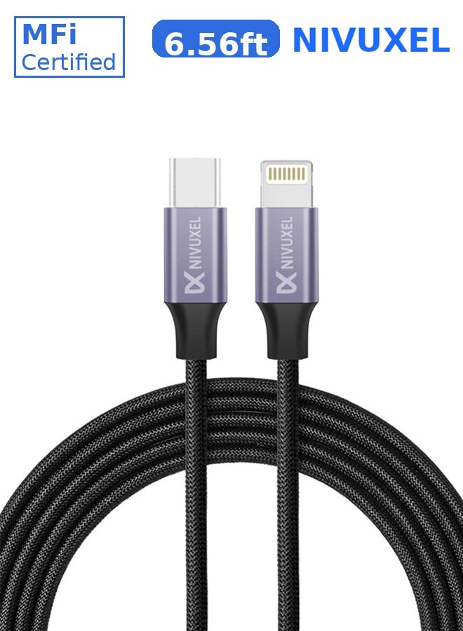 نيفوكسيل كابل USB-C إلى Lightning بطول 6.56 قدم، معتمد من Apple MFi، يدعم الشحن السريع PD بقدرة 20 واط، كابل شحن متين مجدول من النايلون Type-C إلى Lightning متوافق مع iPhone 14 و13 و12 و11 Pro Max وXR وXS وX وiPad - Image 1