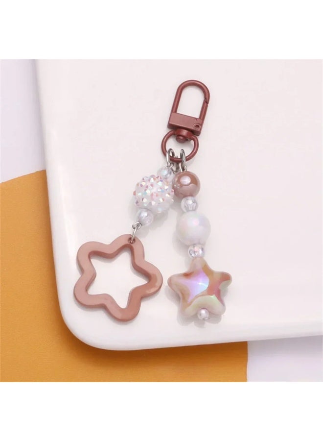 Generic Candy Color Star Beaded Keychain Sweet Acrylic Cloud Key Ring Pendant Y2K Style Chains Earphone Case Purse Bag Accessories-Color:E  - Image 1