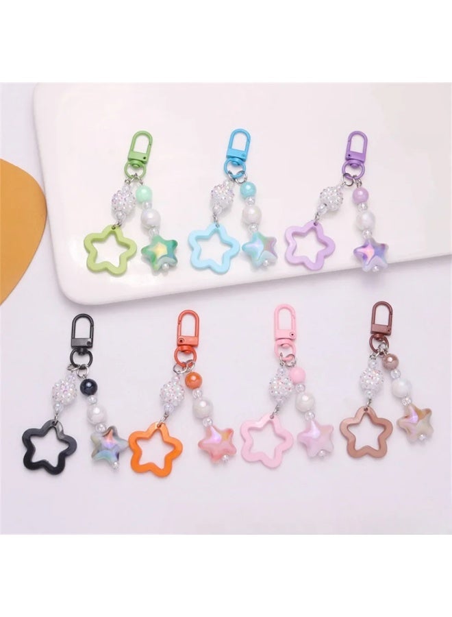 Generic Candy Color Star Beaded Keychain Sweet Acrylic Cloud Key Ring Pendant Y2K Style Chains Earphone Case Purse Bag Accessories-Color:E  - Image 2