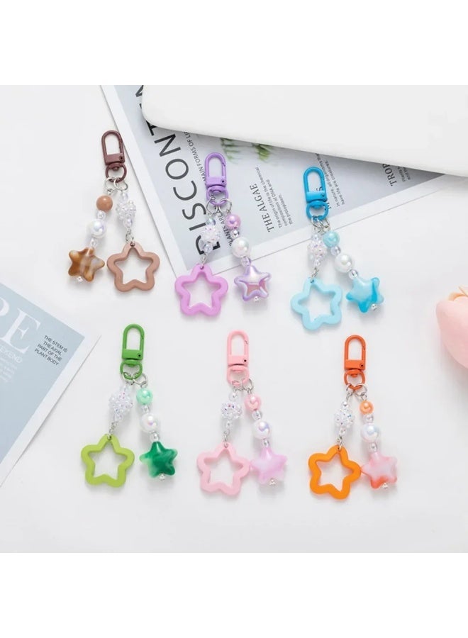 Generic Candy Color Star Beaded Keychain Sweet Acrylic Cloud Key Ring Pendant Y2K Style Chains Earphone Case Purse Bag Accessories-Color:E  - Image 5