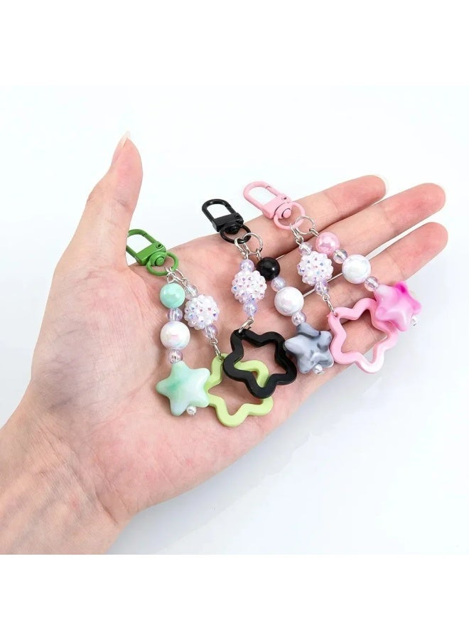 Generic Candy Color Star Beaded Keychain Sweet Acrylic Cloud Key Ring Pendant Y2K Style Chains Earphone Case Purse Bag Accessories-Color:E  - Image 4