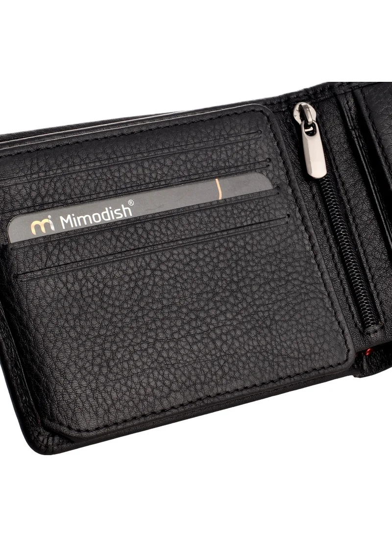 Mimodish 2903 Leather Coin-Eye Zipper Horizontal Black Luxury Men's Wallet