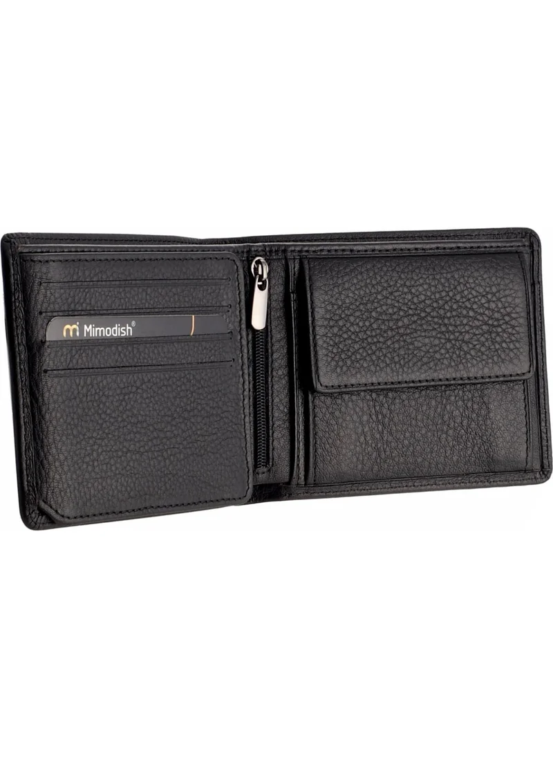 Mimodish 2903 Leather Coin-Eye Zipper Horizontal Black Luxury Men's Wallet