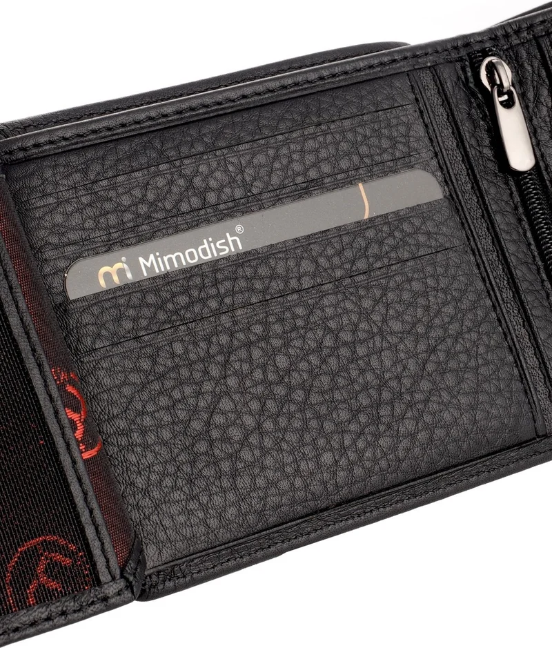 Mimodish 2903 Leather Coin-Eye Zipper Horizontal Black Luxury Men's Wallet