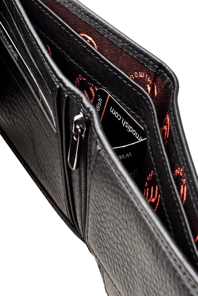 Mimodish 2903 Leather Coin-Eye Zipper Horizontal Black Luxury Men's Wallet