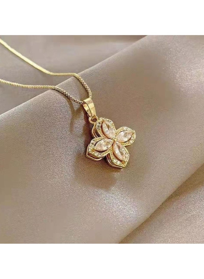 Generic - Rotatable Petal Stud Earrings Necklace Ring Set 3 Pcs - Image 1